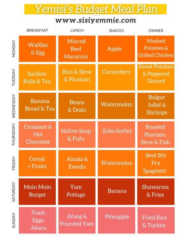 NIGERIAN FOOD TIMETABLE FOR FAMILIES